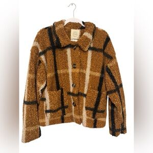 Stoosh Cozy Teddy Plaid Button-Up Jacket - Brown & Black